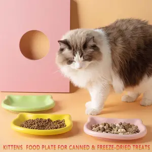 Cute Cat Shaped Ceramic Bowl, Shallow Cat Food Plate, Non-Spill Whisker Friendly Cat Feeding Dish, Easy to Clean for Kitten Wet Food & Treats