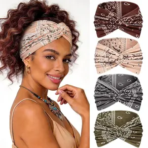 Bandana Headbands for Women Boho Wide Headband Solid Color Knotted Turban Head Bands Soft Hair Wraps Non Slip Head Scarf Fashion Turban Hairband Cute Scarf Headband For Women’s Hair Accessories