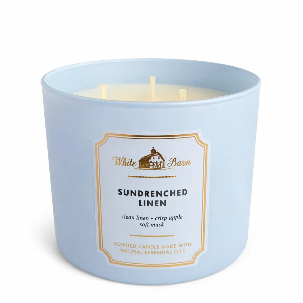 SUNDRENCHED LINEN Bath & Body Works 3-Wick Candle 14.5 oz Large Jar Strong Scent