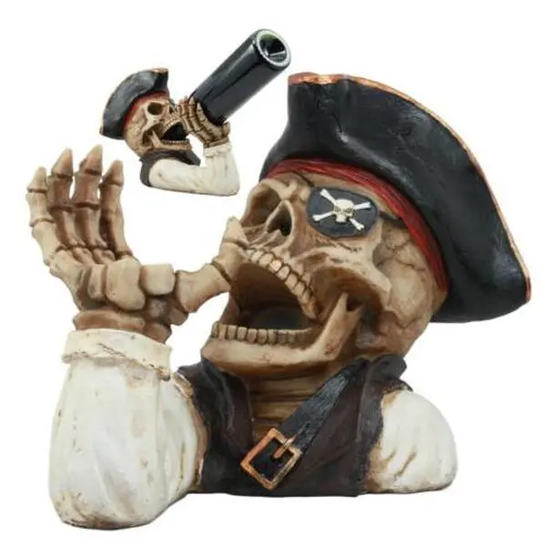Ahoy Bootleg Rum Gold Tooth Pirate Captain Hook Skeleton Wine Holder Figurine