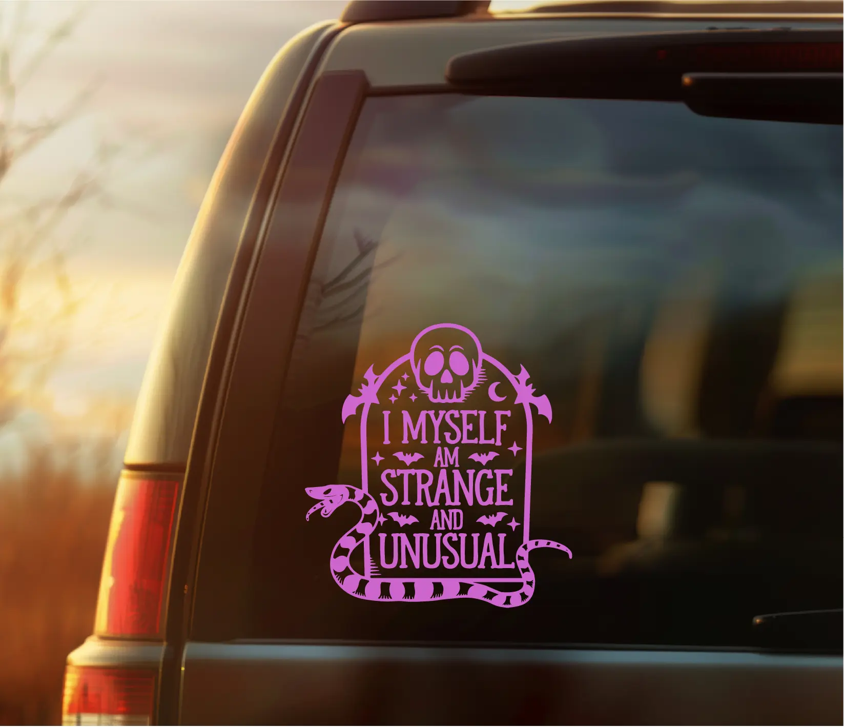 I Myself Am Strange and Unusual Gravestone Vinyl Car Decal, Gothic Alternative Sticker for Alt Girls and Guys, Emo and Spooky Girls, Halloween Lovers, Creepy Cute Dark Aesthetic Car Accessory, Durable Weatherproof Vinyl for Cars, Laptops, Water Bottles