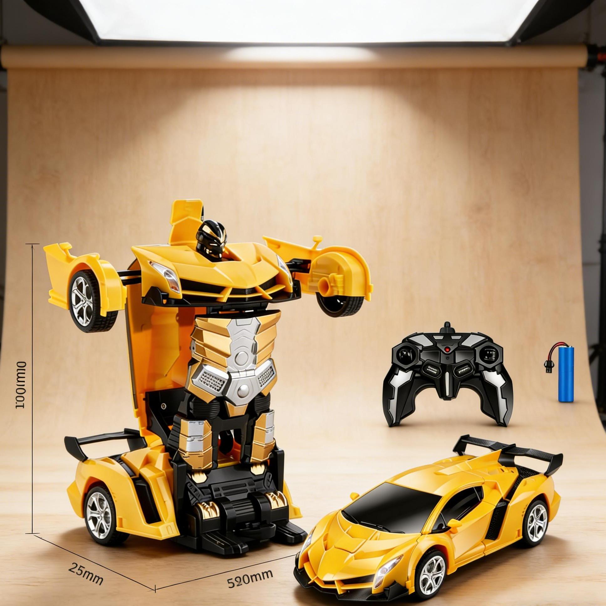 Remote Control Yellow Super Car to Robot Toy with One-Button Deformation,  Fast Remote Control Sports Car That Turns Into a Robot, Cool Action Toy for Boys & Racing Fans