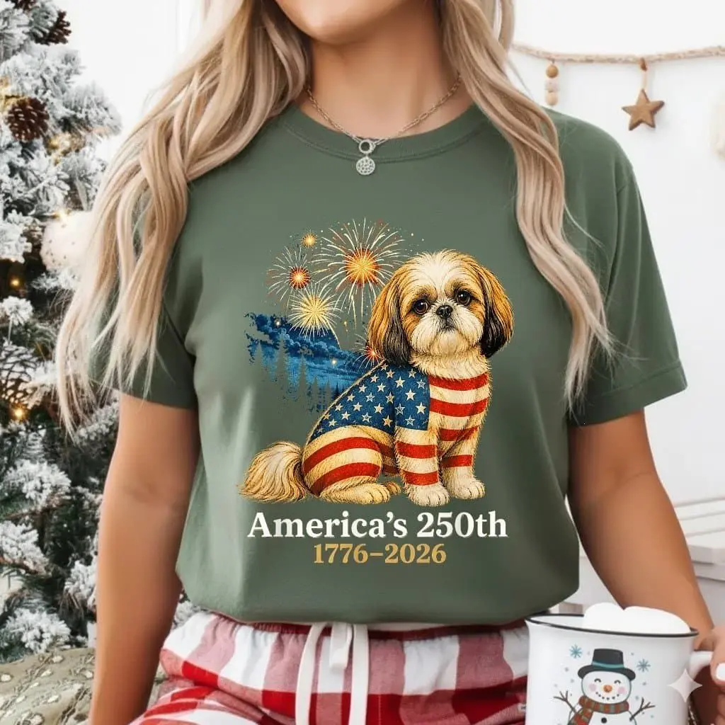 Funny Shih Tzu 4th of July 250 Years American Anniversary T-Shirt