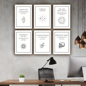2D Flat 6 Piece Unframed 8x10 Inch Minimalist Stoic Philosophy Wall Art Poster, Modern Office Decor, Inspirational Gift