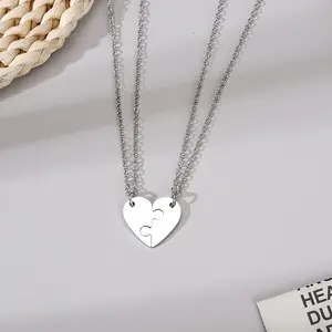 Custom two-piece heart puzzle necklace, personalized laser-engraved pendant for best friends and couples