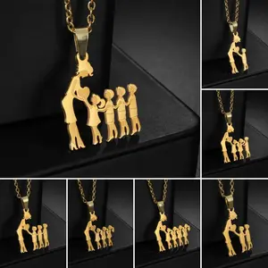 2 pcs/lot Girls Boy Children Stainless Steel Family Necklaces Mama Pendants Necklace Birthday Gifts For Women Jewelry Mother's Day Jewelry Heavyweight Gold Plated