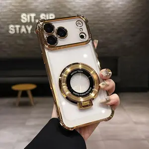 Luxury Phone Case with Magnetic Ring Stand Adjustable Clear Kickstand Premium Mobile Phone Shell - Universally Compatible with iPhone 17 Pro Max 16 15 14 13 12 Magnetic Bracket Holder