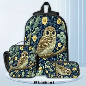An Owl, 3pcs Backpack, Lunch Bag Pencil Case, 17-Inch Computer Backpack, Lightweight Hiking Backpack for Shopping, Fitness, Yoga, Hiking, Beach, Work