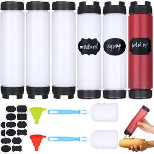 6 Pcs Condiment Squeeze for Sauces 16 Oz Inverted Ketchup Squeeze Mustard Dispenser Refillable Tip Large Valve Squirt for Liquids Reusable Condiment Container