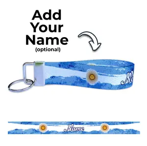 Artistic Argentina Flag (Ryan's Version) Personalized Name Nylon Key Fob - Custom Wristlet Keychain