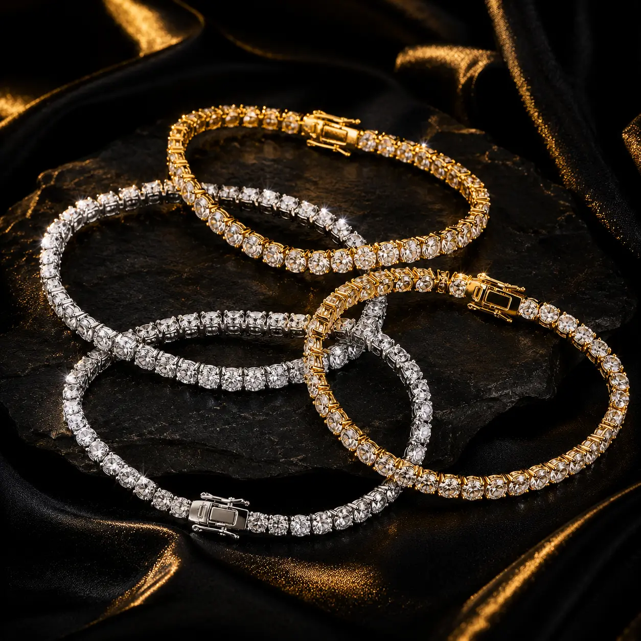 Ice Royale Tennis Bracelet (Silver/Gold, 3mm/5mm, 7in/8in)