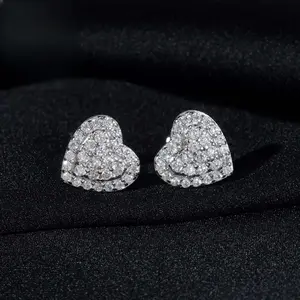 [ICE HUE]18K Gold Plated S925 Sterling Silver 5A+ Sri Lanka Moissanite Earrings, Luxury Heart Stud Earrings for Women Men, Dainty Everyday Wear, Trendy Fashion Jewelry Gift