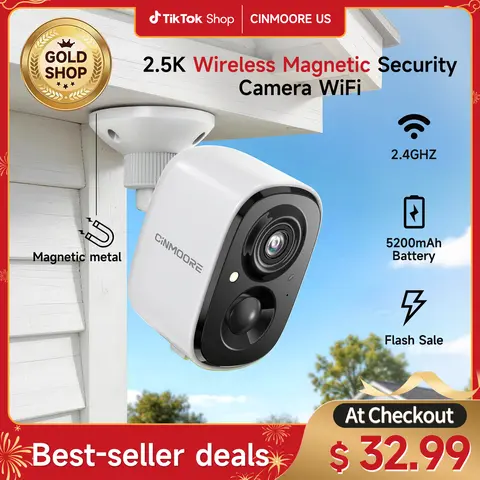 CINMOORE Outdoor/Indoor Magnetic wireless Camera 2.5K free install Smart Garage 2.4G wifi Security Camera – HD Video, Night Vision, Motion Detection, Magnetic, Wi-Fi, Two-Way Audio, Smartphone Control Lens