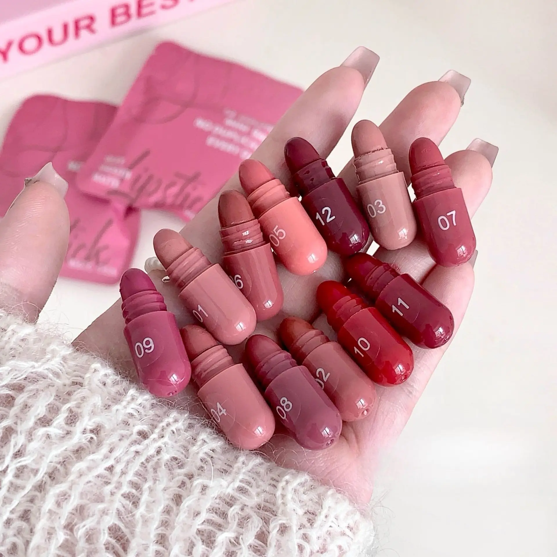 12-color capsule set mini matte lipstick, Individual Lipsticks, Beauty Lipstick, Lip Cosmetic, natural color and less likely to stain the cup, portable travel lipstick gift box, essential makeup for students' commutes, birthday present for best friends