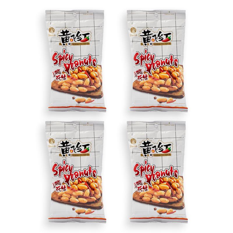 Huang Fei Hong Spicy Peanuts - 4 Packs (210g per Pack), Crunchy Snack