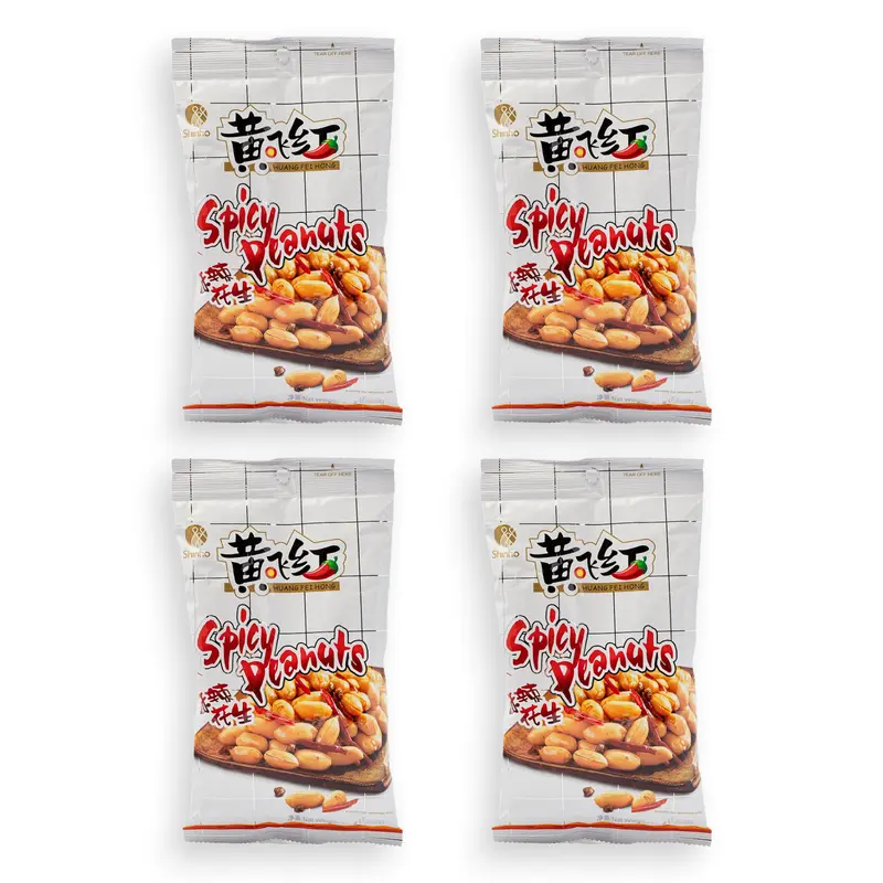 Huang Fei Hong Spicy Peanuts - 4 Packs (210g per Pack), Crunchy Snack