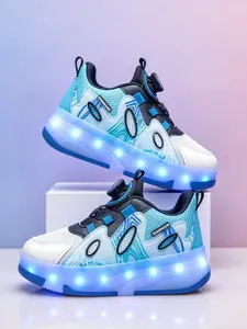 Girls' Mesh Glowing Roller Skates, Adjustable Four-Wheel Skate Shoes, Easy-On-Off, Perfect for School and Play, Child-Friendly Design