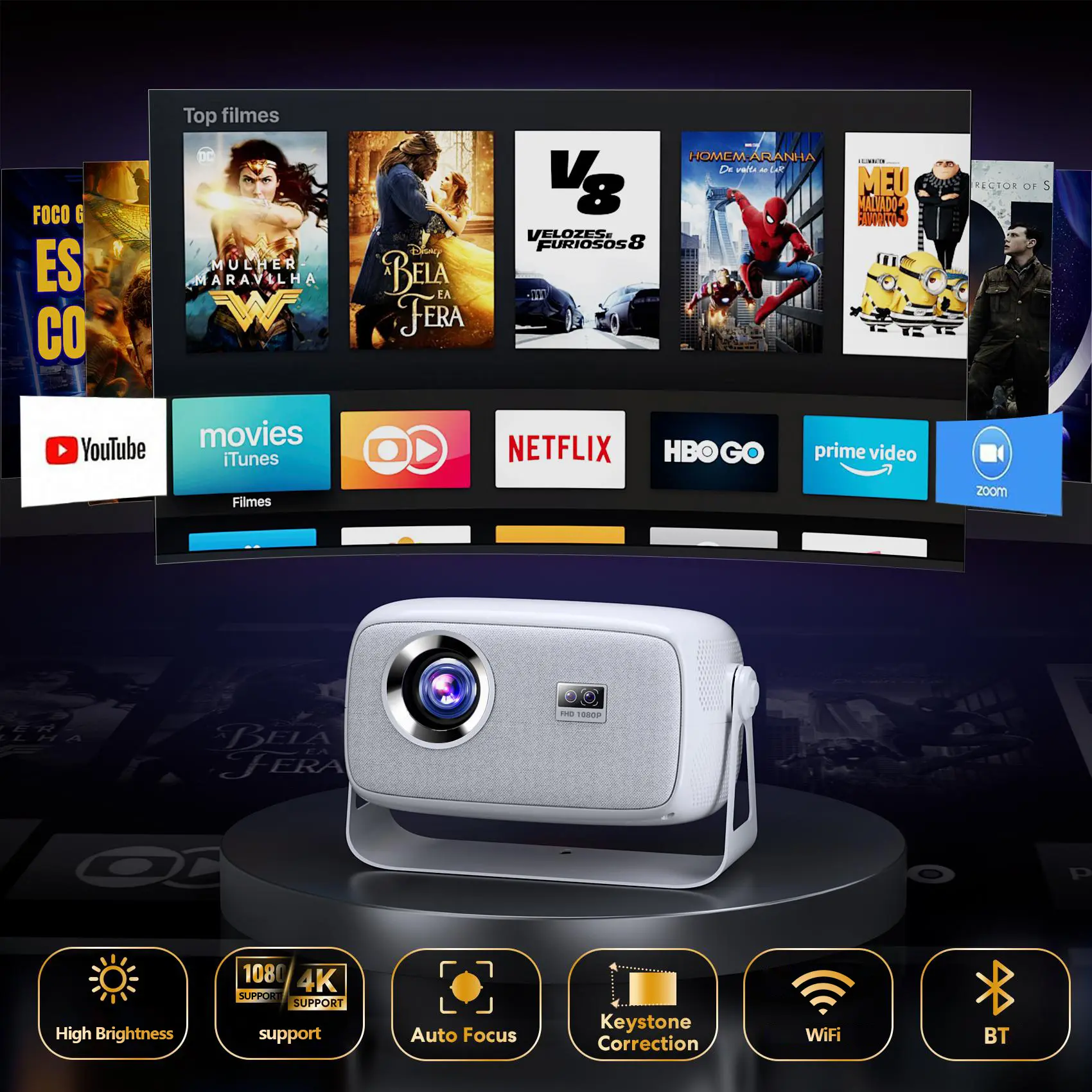 HLT X4 LCD Projector - Autofocus, WiFi, BT, Android OS, Hisi252 Chip, Mini Portable with Built-in Speaker, Wireless, Remote Control for Home Entertainment & Outdoor Cinema | TikTok Shop Back to School