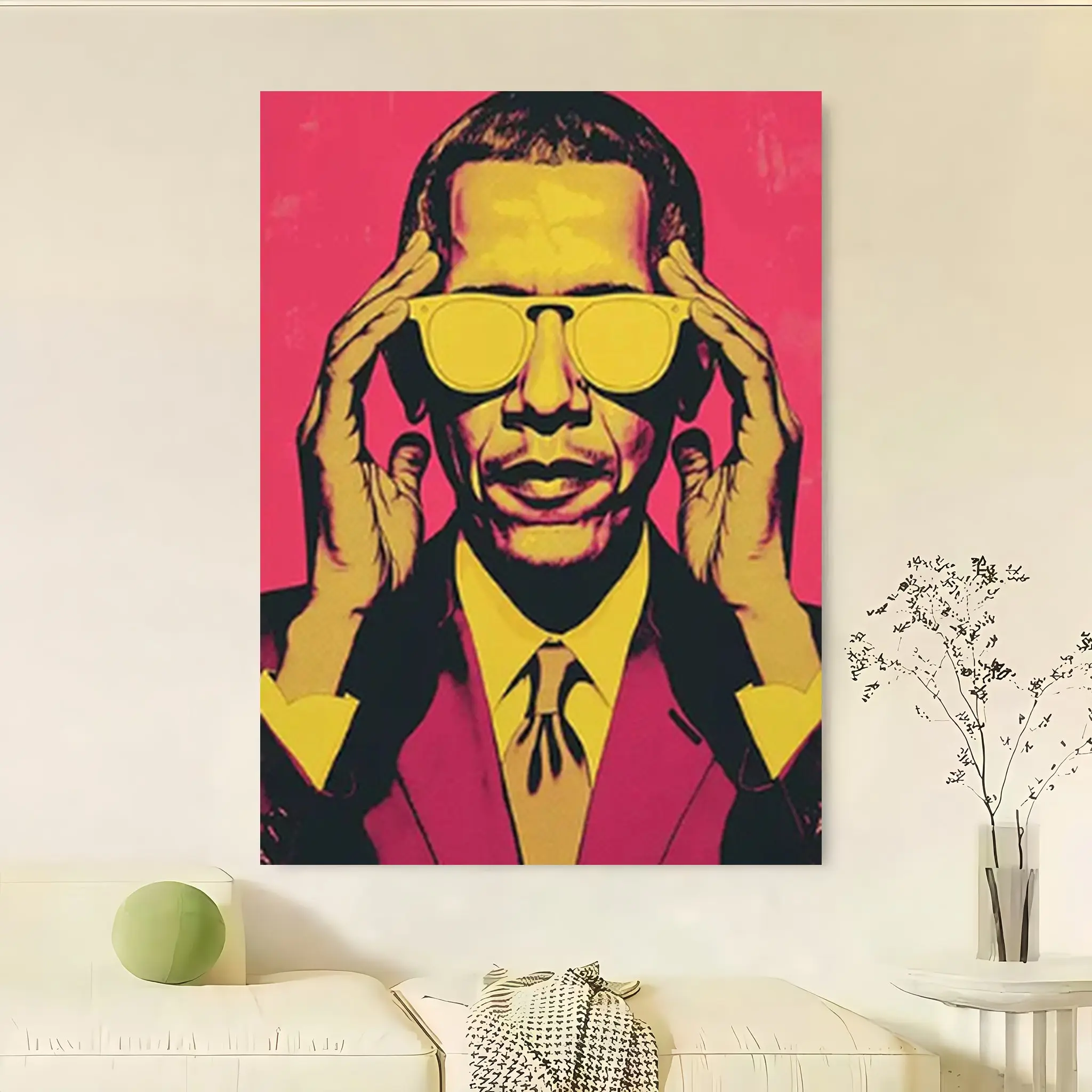 Framed Canvas 1pc Framed Canvas Art - Vibrant Obama Portrait with Virtual Reality Glasses, Modern Home Decor for Living Room, Bedroom, Office, Kitchen, Bar - Unique Gift Idea for Mother's Day & Holidays, Pine Wood Frame, High-Quality Canvas Artwork,