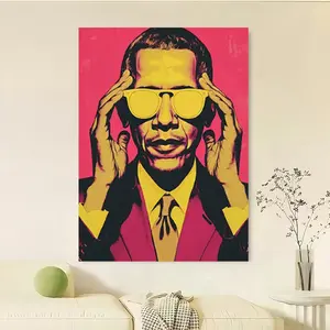 Framed Canvas 1pc Framed Canvas Art - Vibrant Obama Portrait with Virtual Reality Glasses, Modern Home Decor for Living Room, Bedroom, Office, Kitchen, Bar - Unique Gift Idea for Mother's Day & Holidays, Pine Wood Frame, High-Quality Canvas Artwork,