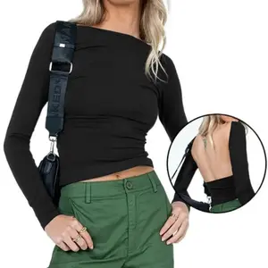Ms.Sexy Backless Top - Long Sleeve Fitted Tee, Streetwear Chic Shirts Womenswear