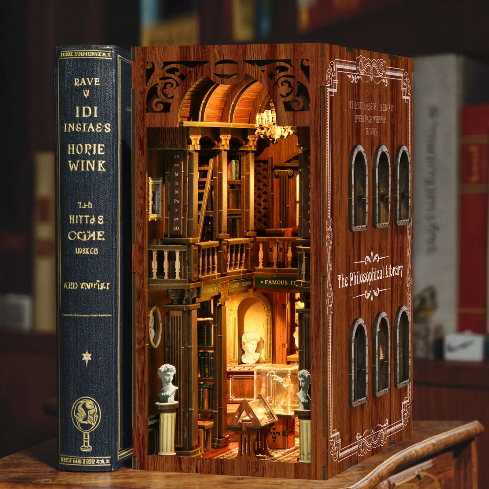 Solid Wood DIY Craft Kit - Philosopher's Library Book Nook with LED Lights, Creative Activity for 14+ Adults, Toys & Hobbies DIY Enthusiasts, Adult-Only
