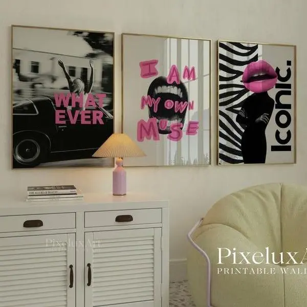 What Ever Pink Preppy Y2K Wall Art Set of 3 I Am My Own Muse Girly Dorm Decor prints Poster, printable wall art