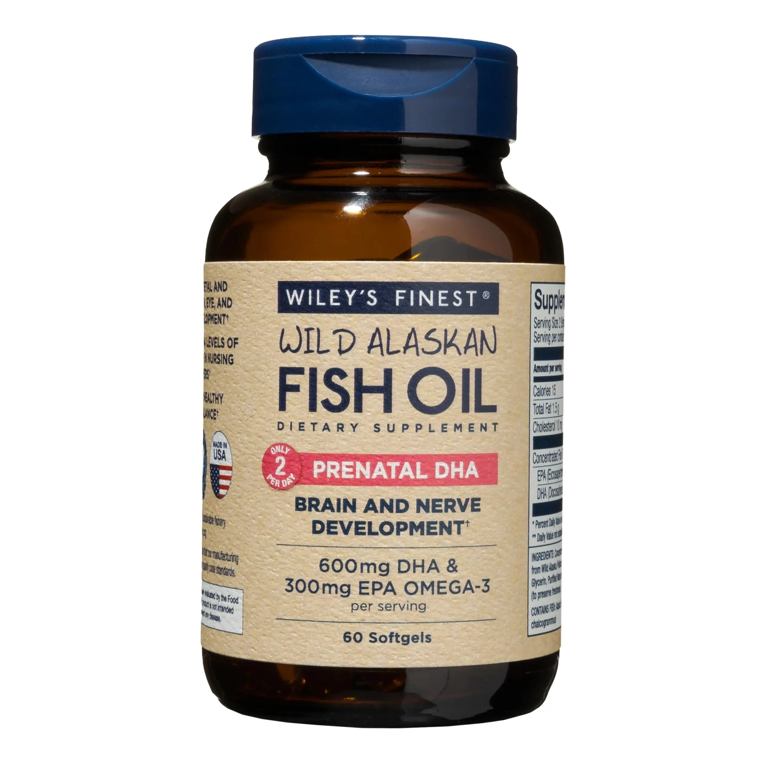 Wiley's Finest Wild Alaskan Fish Oil Prenatal DHA - 900mg EPA and DHA Omega-3s for Pregnant Women and Nursing Mothers