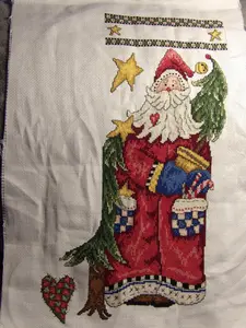 Folk Art Santa Cross Stitch Christmas Stocking