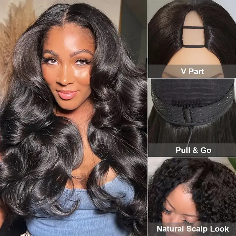 Mscoco V Part Yaki Loose Body & Yaki Straight & Burmese Curly Wig Beginner Friendly Glueless Wig Real Human Hair for Black Women