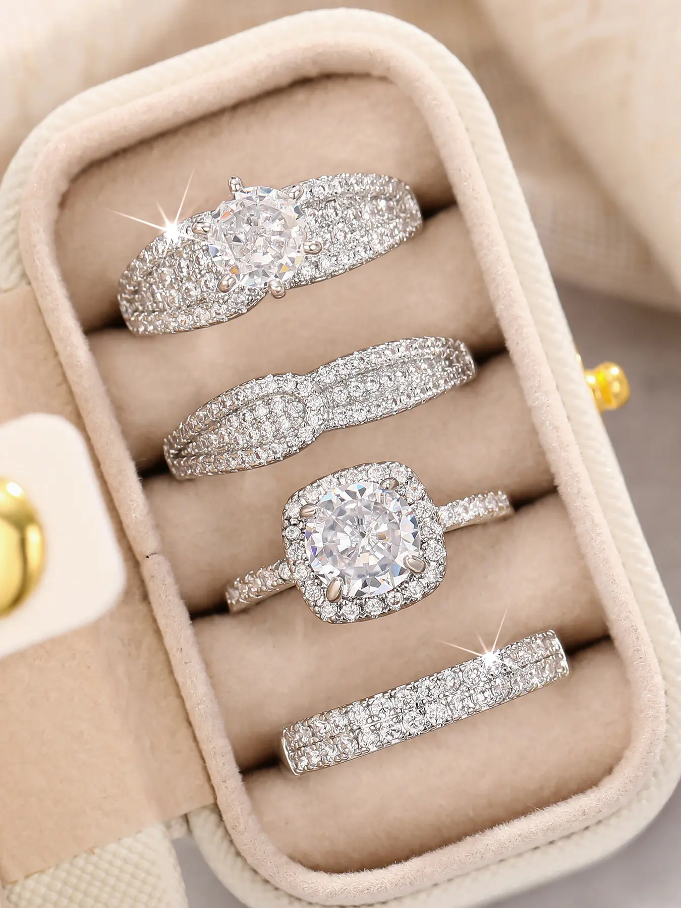 Elegant Women's Copper Ring Set, Artificial Zircon Jewelry Gift Box Included, Perfect for Weddings & Anniversaries, Stacking Ring Set, Stackable Ring, Artificial Zircon Rings, Beautiful Rings