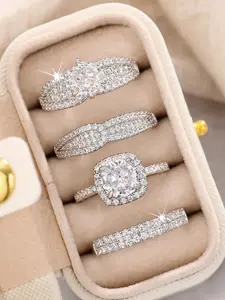 Elegant Women's Copper Ring Set, Artificial Zircon Jewelry Gift Box Included, Perfect for Weddings & Anniversaries, Stacking Ring Set, Stackable Ring, Artificial Zircon Rings
