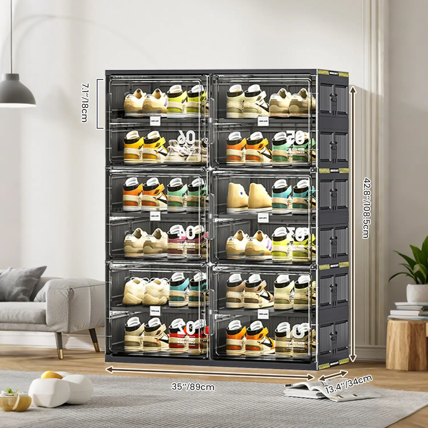 Widen and thicken Double 6 tier Black shoe rack