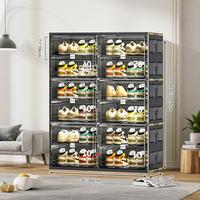 Widen and thicken Double 6 tier Black shoe rack