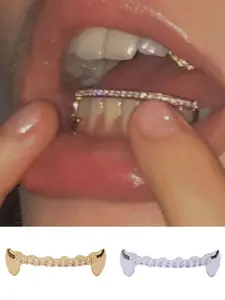 1Pcs Hip Hop Style Full Cubic Zirconia Grillz, Tooth Gem, Trendy Rap Accessories for Daily Wear, Real Gold Plating, Unique Fashion Statement