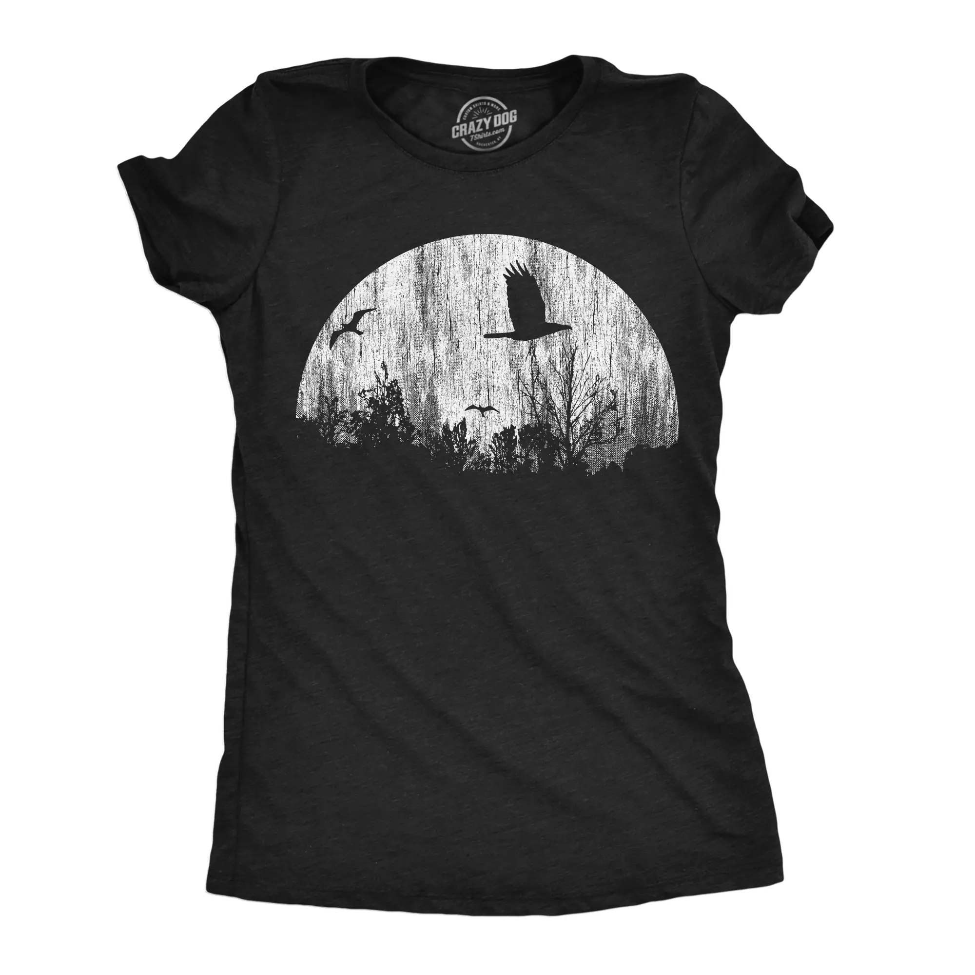 Womens Funny T Shirts Moon Birds Creepy Graphic Tee for Ladies Funny Womens T Shirts Cute Vintage Fashion Casual Ladies T-Shirt Gift Funny Animal Top Women's Novelty Tees Black -