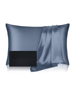 Silk Pillowcase for Hair and Skin, Mulberry Silk Pillow Cases Standard Size, Anti Acne Cooling Sleep Both Sides Natural Silk Satin Pillow Covers with Hidden Zipper, Gifts for Women Men, Ash Blue