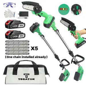 Tegatok 2-in-1 Mini Chain Saw, With 5.5 Ft Extendable Rod, 2 Batteries And 5 Chains, 4-Inch Cordless Pole Saw, Small Handheld Portable Chainsaw Battery Powered Chain Saw For Cutting Wood Trimming And Woodworking