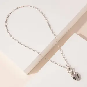 Silver Cheetah Head Pendant Chain Necklace