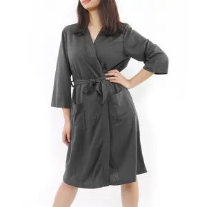 Allegra K Turkish Polyester Lightweight Soft Warm Spa Waffle Kimono Short Robe