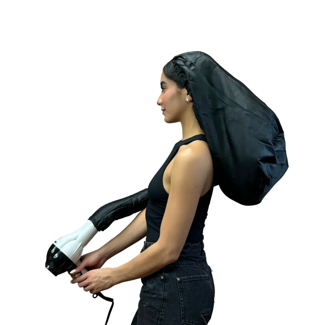 Dompel Black Satin Diffuser Cap | Enhance Hair Drying, Reduce Frizz, Protect Hair Elastic Band and Rubber Element for a Secure Fit (SIZE M)