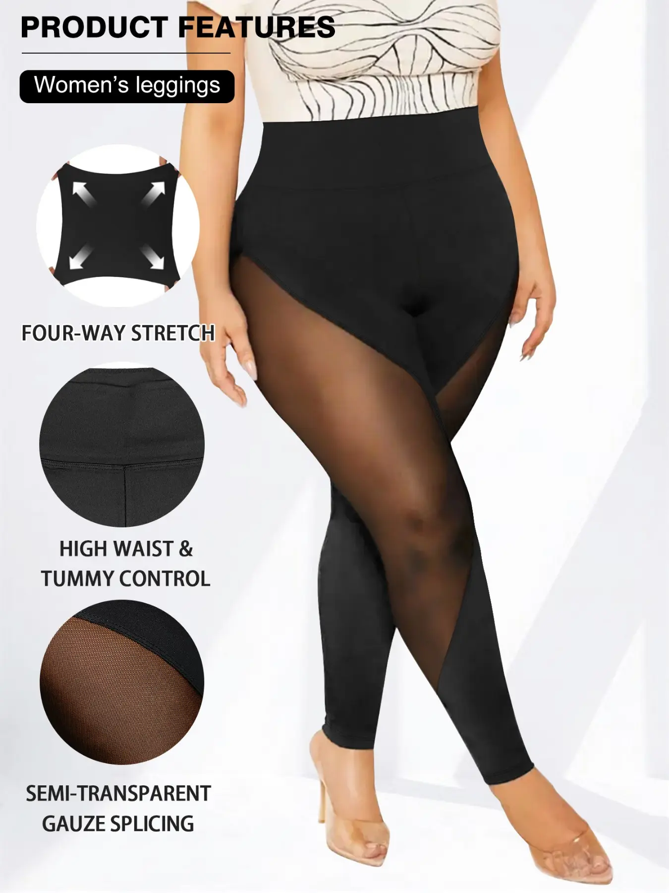 Plus Size Women's Spring Fall Mesh Asymmetric Sheer Pants, Elegant Sexy Comfortable Slim Fit Long Pants for Yoga Daily Fitness, Yoga Leggings, Gym Workout Leggings, Knitted Sports Pants, Athletic Bottoms