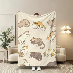 Cute Cat Pattern Blanket, 1/2/3 Counts Soft Comfortable Throw Blanket, Travel Sofa Bed Blanket, Home Decoration, Birthday Gift Blanket