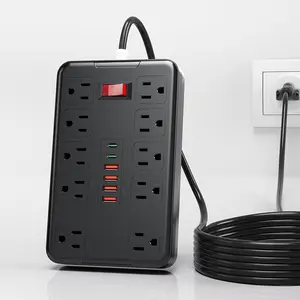 Surge Protector Extension Power Strip Cord Plug, 10 Widely Spaced Outlets and 6 USB Charger(2 USB C Port), 6 Ft, for Travel, Office, Dorm Room Essentials (6FT-Black)