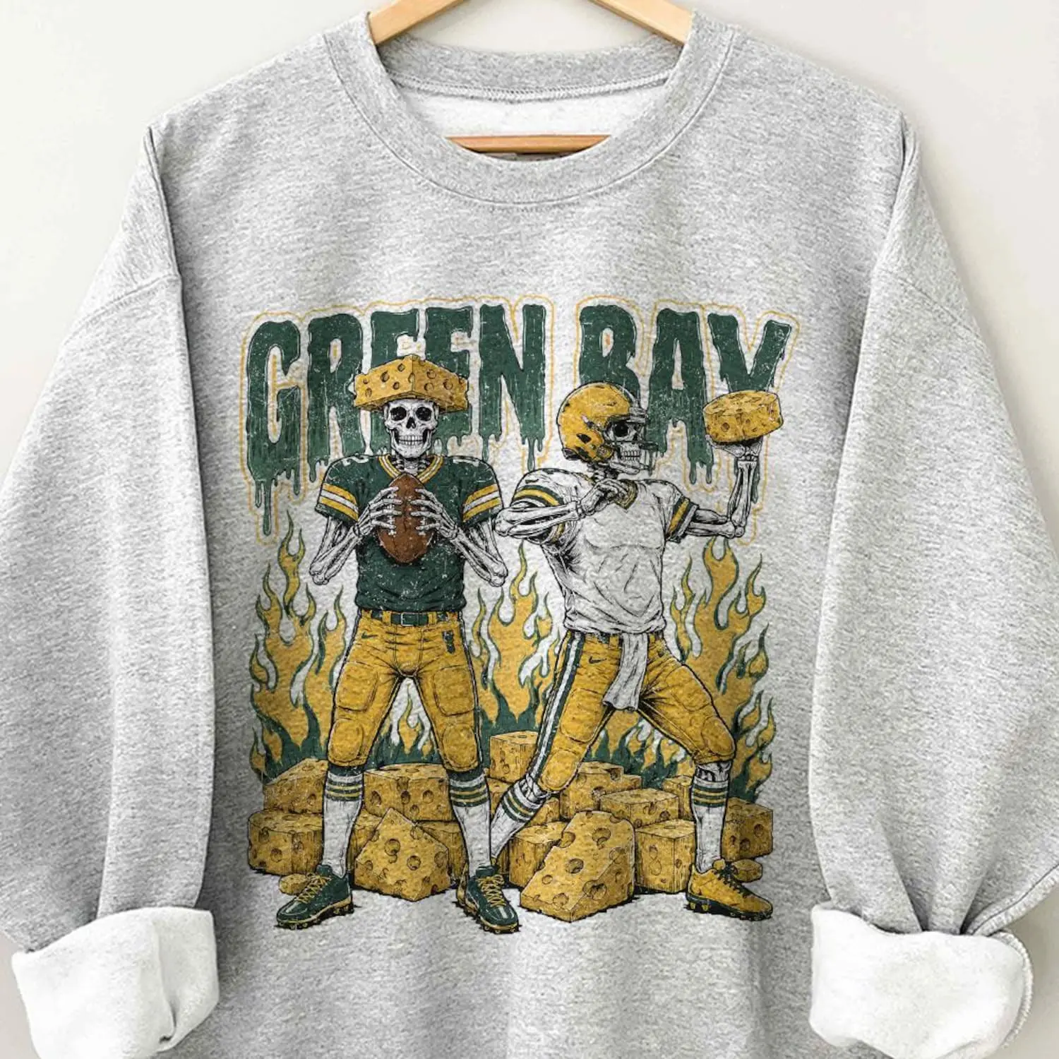 Adult and Youth Green Bay Football Skull Sweatshirt, Vintage Green Bay Fan Tee, Game Day Gift For Football Fans, Football Shirt