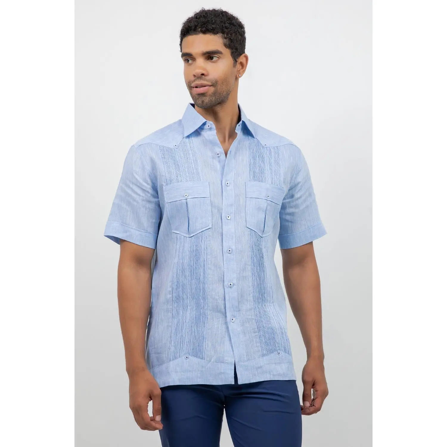 Fancy Linen Guayabera Short Sleeve Two Pocket
