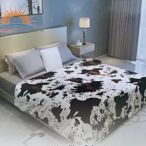 New king size super soft thick throw Blanket Cow print Black Brown White
