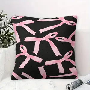 Pink Bow Coquette Pillow Cover with Pillow Core,Black Pink Preppy Decor,Y2K Aesthetic Cushion,Cozy Room,Sofa Decoration,Pink Bow Cushion