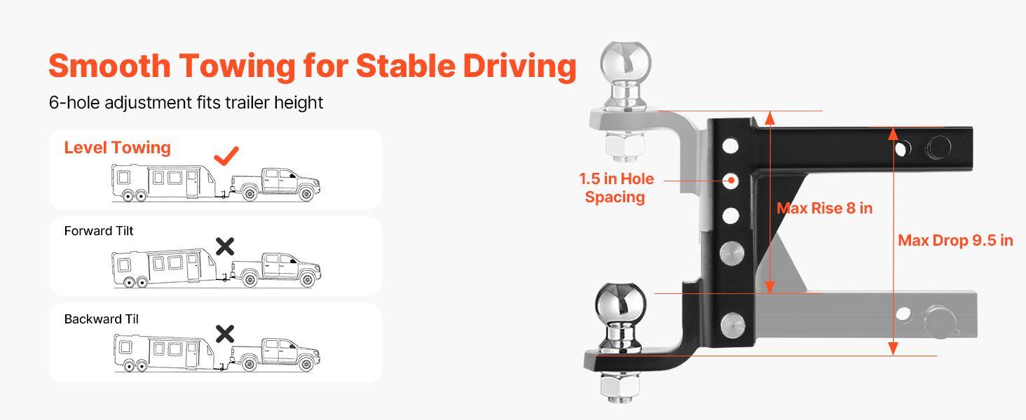 【Summerfinds】VEVOR Trailer Hitch Ball MountFit 2-Inch ReceiverAdjustable Trailer Hitch with 2 Inch Ball & Pin7500 lbs GTW9.5 Inch DropTowing Ball Mounts for RVsOff-Road Vehicles and TrucksBlack 【Summerfinds】VEVOR Trailer Hitch Ball MountFit 2-Inch ReceiverAdjustable Trailer Hitch with 2 Inch Ball & Pin7500 lbs GTW9.5 Inch DropTowing Ball Mounts for RVsOff-Road Vehicles and TrucksBlack