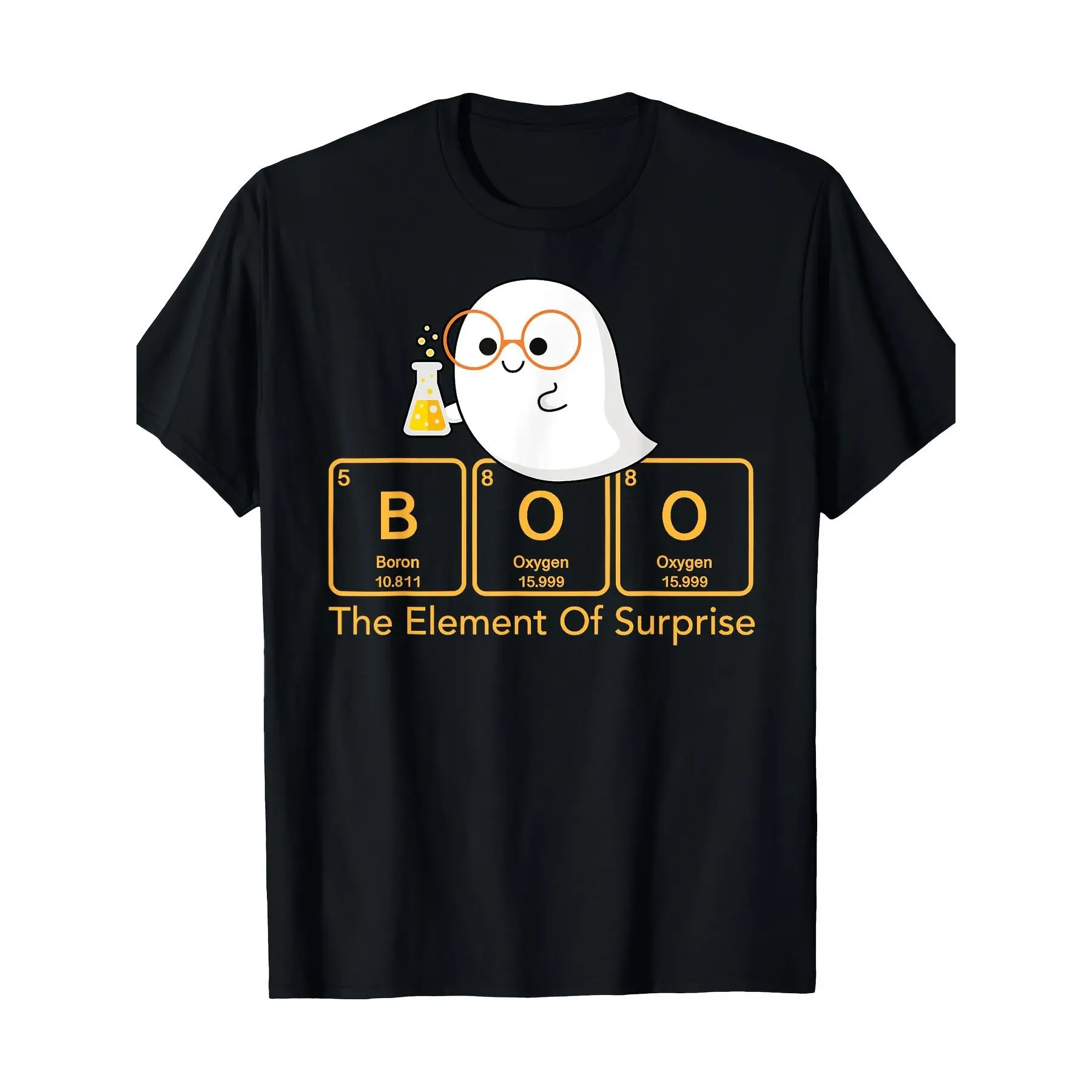 Cotton Chemistry Boo The Element Of Surprise Cute Chemist Halloween T-Shirt Made in USA